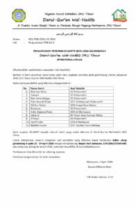 PENGUMUMAN PENERIMAAN SANTRI BARU TAHUN 2016 GELOMBANG II