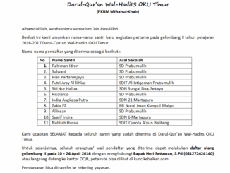 PENGUMUMAN PENERIMAAN SANTRI BARU TAHUN 2016 GELOMBANG II