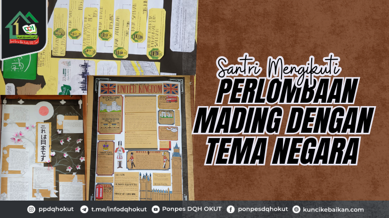 santri mengikuti perlombaan mading dengan tema negara